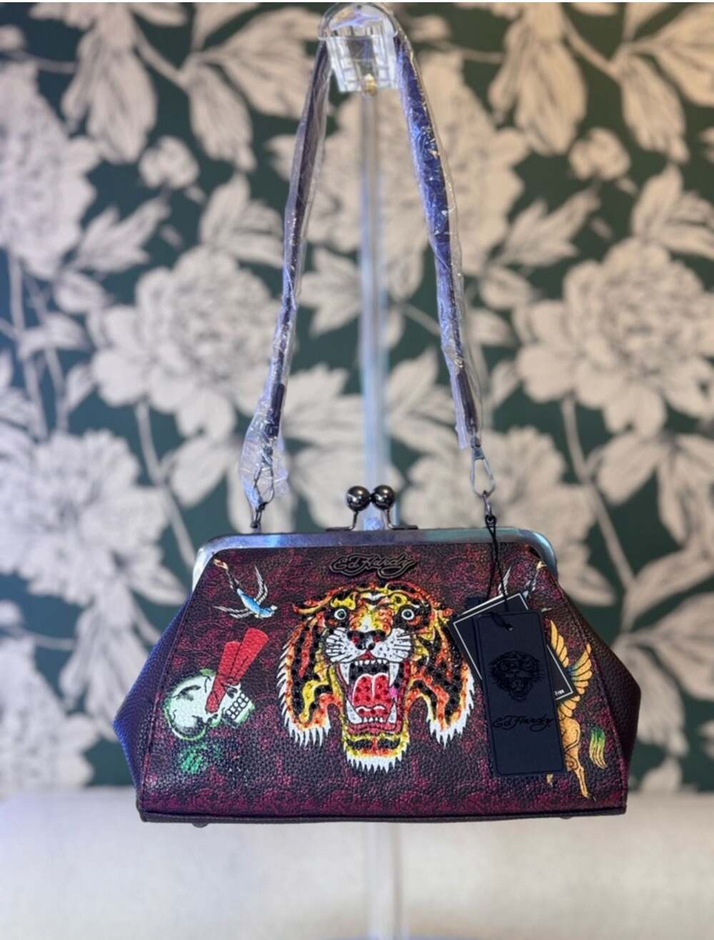 Ed Hardy Tiger Rhinestone Kisslock Frame Handbag